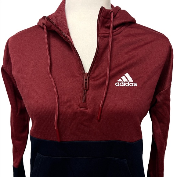 NWT Adidas Womens Hooded Sweat Pullover Top Maroon/Navy Size XS - Picture 6 of 12